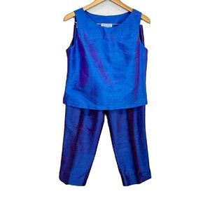Charlotte Kellogg Blue Silk Iridescent Pant Suit Women’s Medium Top/ 8 Pants‎
